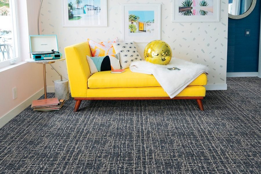 70’s and 80’s style for your living room with carpet tile flooring.