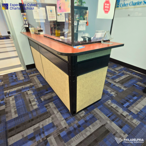 Patterned commercial flooring in a school by Philadelphia Flooring Solutions