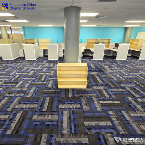 Patterned commercial flooring in a school by Philadelphia Flooring Solutions