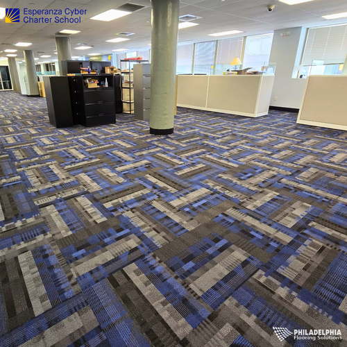 Patterned commercial flooring in a school by Philadelphia Flooring Solutions