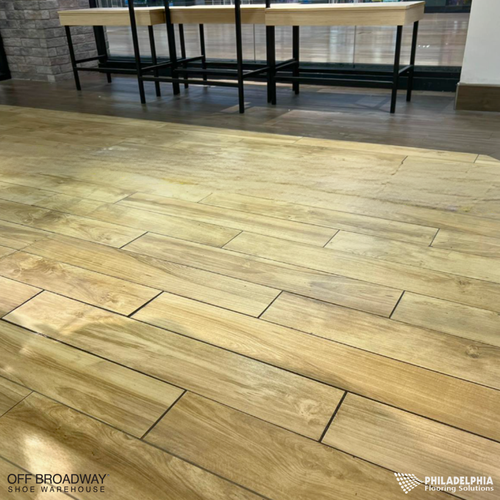 Philadelphia Flooring Solutions's commercial flooring work for Off Broadway Shoes in Philadelphia, PA