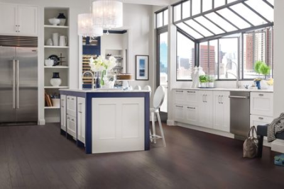 Striking the Perfect Balance Between Darker Floors and Light Cabinetry and Trim