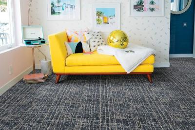 70’s and 80’s style for your living room with carpet tile flooring